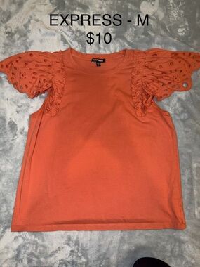 Express Orange Eyelet Ruffle Sleeve Tank Top
